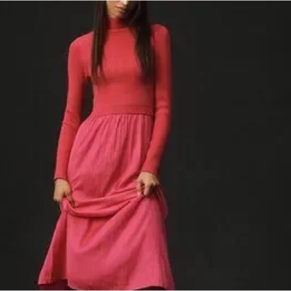 Anthropologie Thea Twofer Red and Pink Maxi Dress